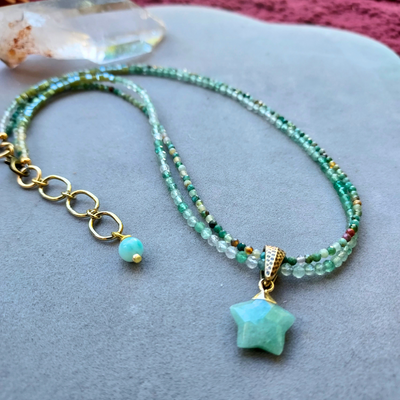 "Express Yourself" Amazonite, Jasper & Green Quartz 2 Strand Necklace - Artisan Made