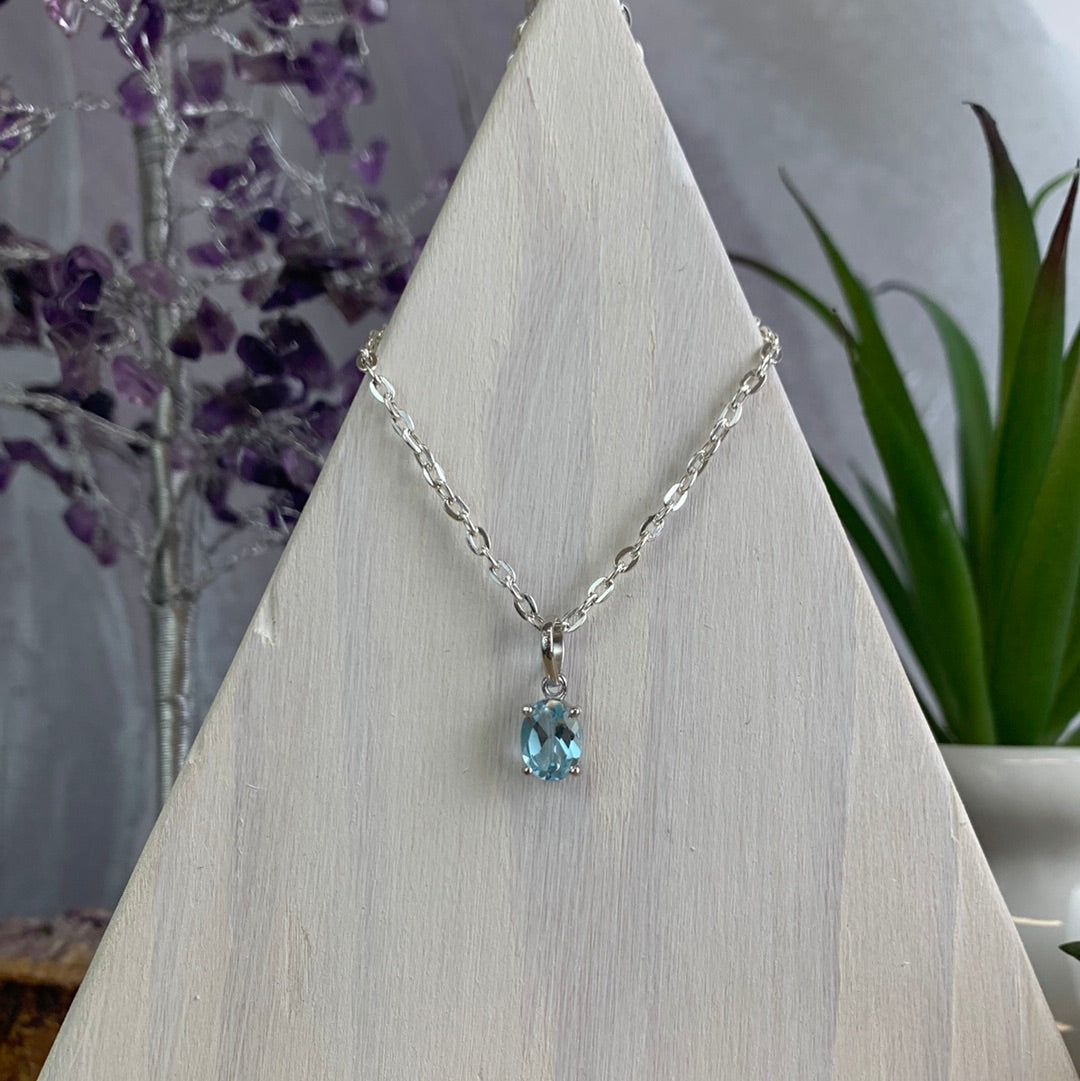 Faceted Prong Gemstone sterling silver Pendant 5mm (Amethyst, Blue Topaz, Citrine, Garnet)