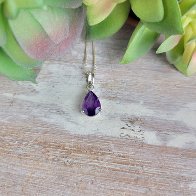 Faceted Prong Gemstone sterling silver Pendant 5mm (Amethyst, Blue Topaz, Citrine, Garnet)
