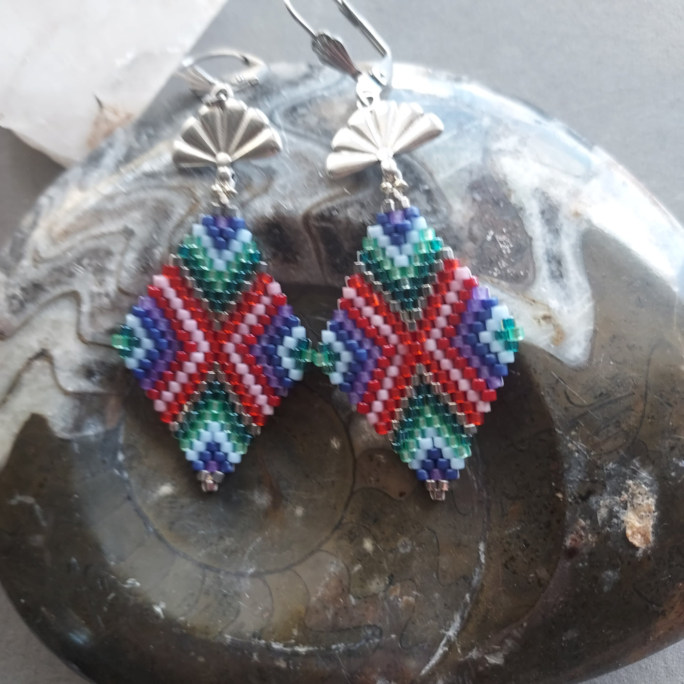 "Field of Flowers" Beaded Silver Sunburst Earrings - Artisan Made
