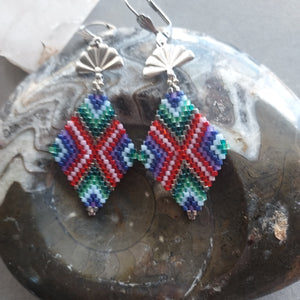 "Field of Flowers" Beaded Silver Sunburst Earrings - Artisan Made