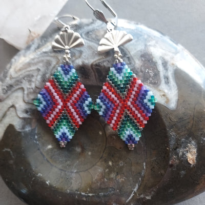 "Field of Flowers" Beaded Silver Sunburst Earrings - Artisan Made