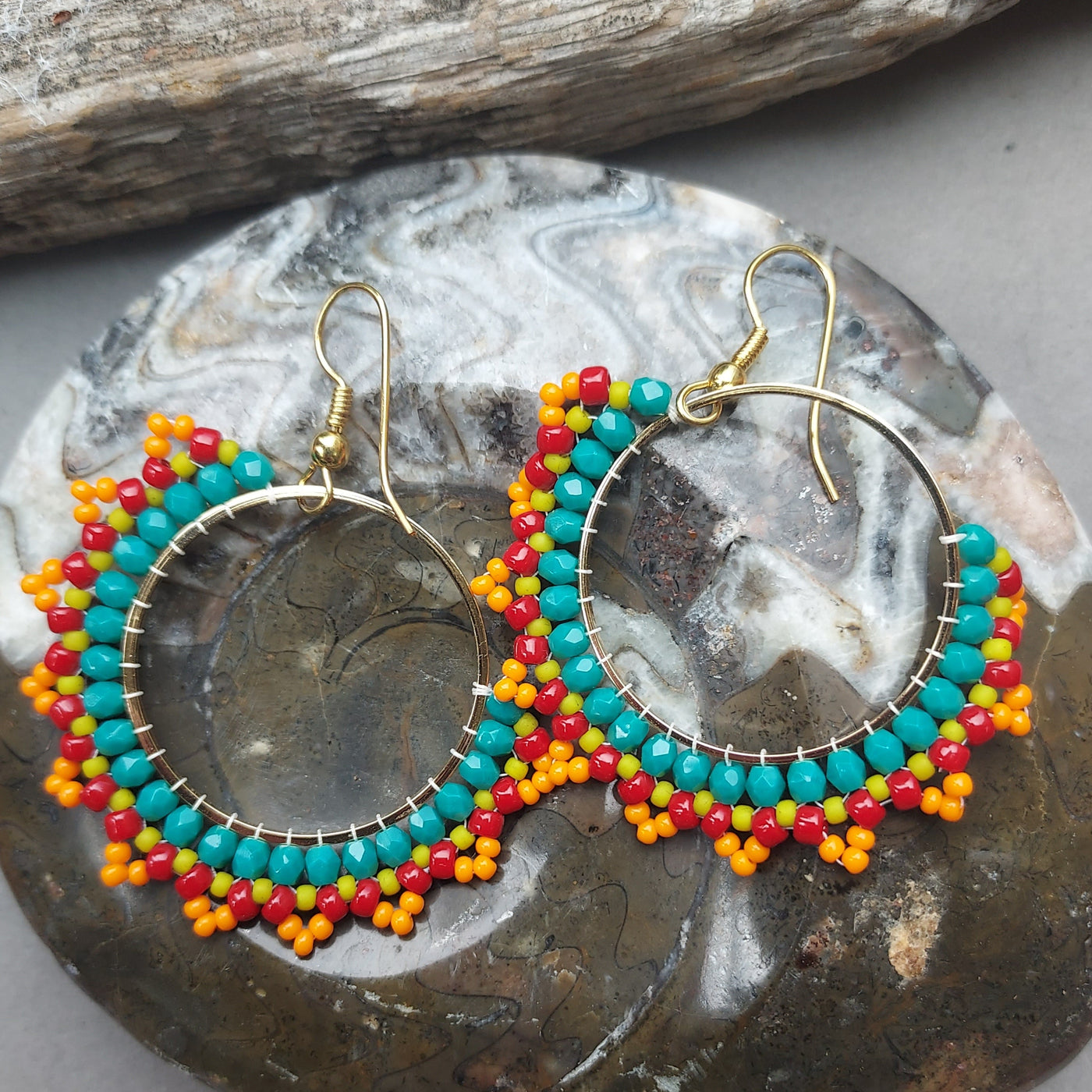 "Fiesta" Beaded Hoop Earrings - Artisan Made