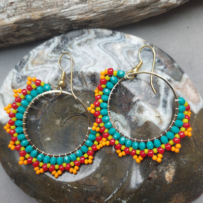 "Fiesta" Beaded Hoop Earrings - Artisan Made