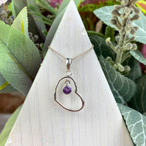 Floating Amethyst Heart Pendant in Sterling Silver