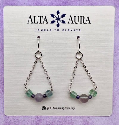 Fluorite and Iolite Dangle Earrings - Artisan Made