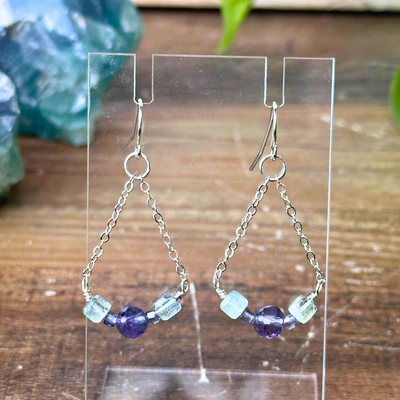 Fluorite and Iolite Dangle Earrings - Artisan Made