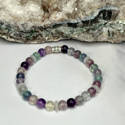 Fluorite and Quartz Crystal Stretch Bracelet - Artisan Made