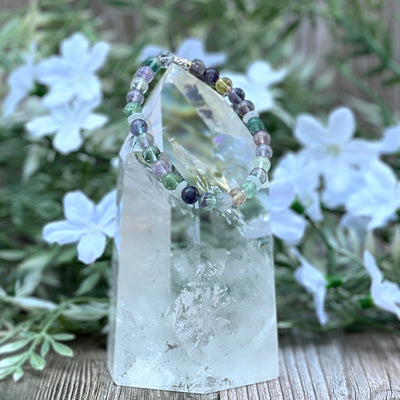 Fluorite and Quartz Crystal Stretch Bracelet - Artisan Made