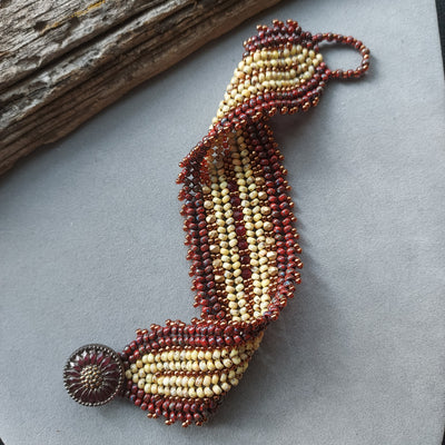 "Free Spirit" Garnet Beaded Herringbone Cuff Bracelet - Artisan Made