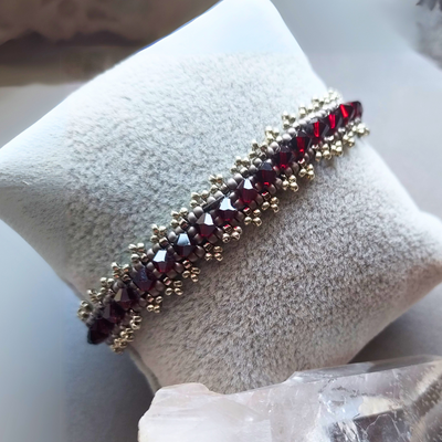 "Garnet-Color of the Heart" Vintage Swarovski Crystal Cuff Bracelet- Artisan Made
