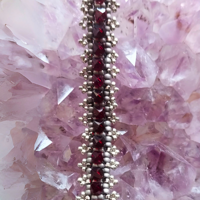 "Garnet-Color of the Heart" Vintage Swarovski Crystal Cuff Bracelet- Artisan Made