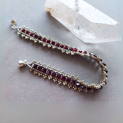 "Garnet-Color of the Heart" Vintage Swarovski Crystal Cuff Bracelet- Artisan Made