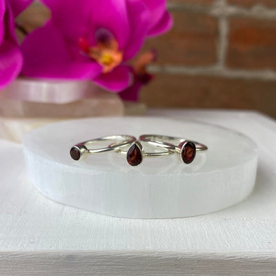 Garnet Faceted sterling silver Bezel Ring
