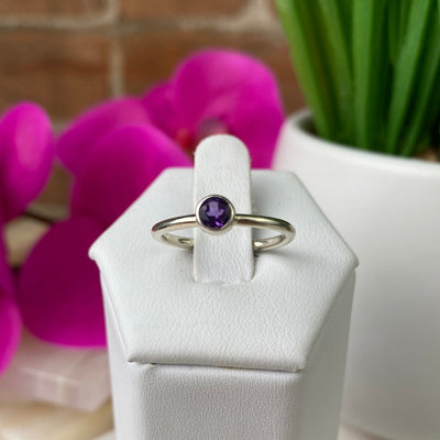 Garnet Faceted sterling silver Bezel Ring