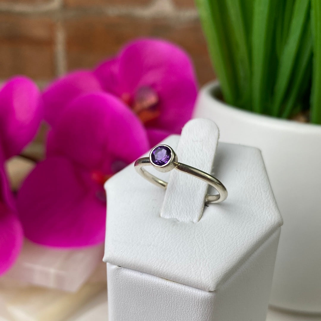 Garnet Faceted sterling silver Bezel Ring