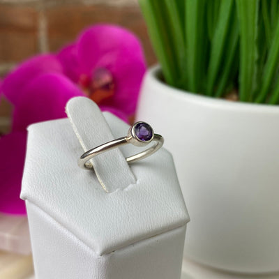 Garnet Faceted sterling silver Bezel Ring