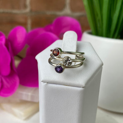 Garnet Faceted sterling silver Bezel Ring