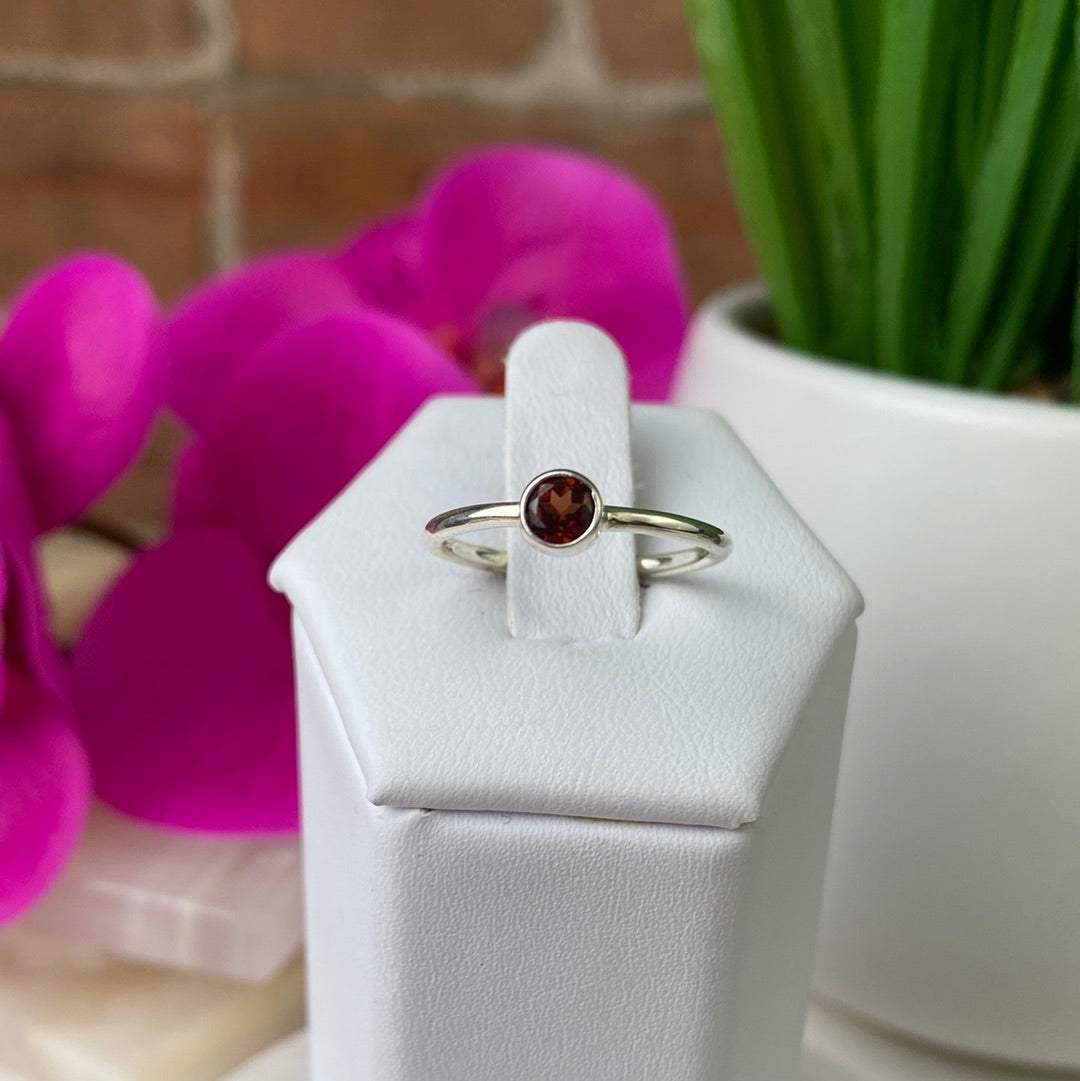 Garnet Faceted sterling silver Bezel Ring