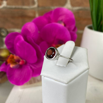 Garnet Gemstone Bezel Round Ring with sterling silver Sized Band