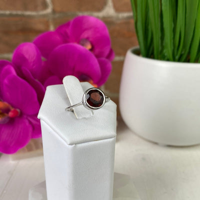 Garnet Gemstone Bezel Round Ring with sterling silver Sized Band