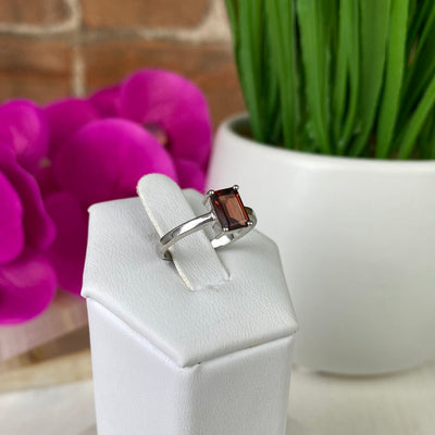 Garnet Gemstone Ring (oval, rectangle, round cuts) Faceted with sterling silver Sized Band