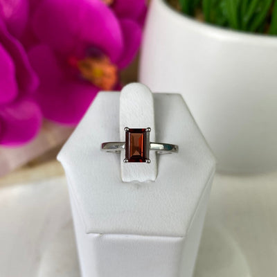 Garnet Gemstone Ring (oval, rectangle, round cuts) Faceted with sterling silver Sized Band