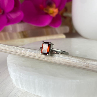 Garnet Gemstone Ring (oval, rectangle, round cuts) Faceted with sterling silver Sized Band