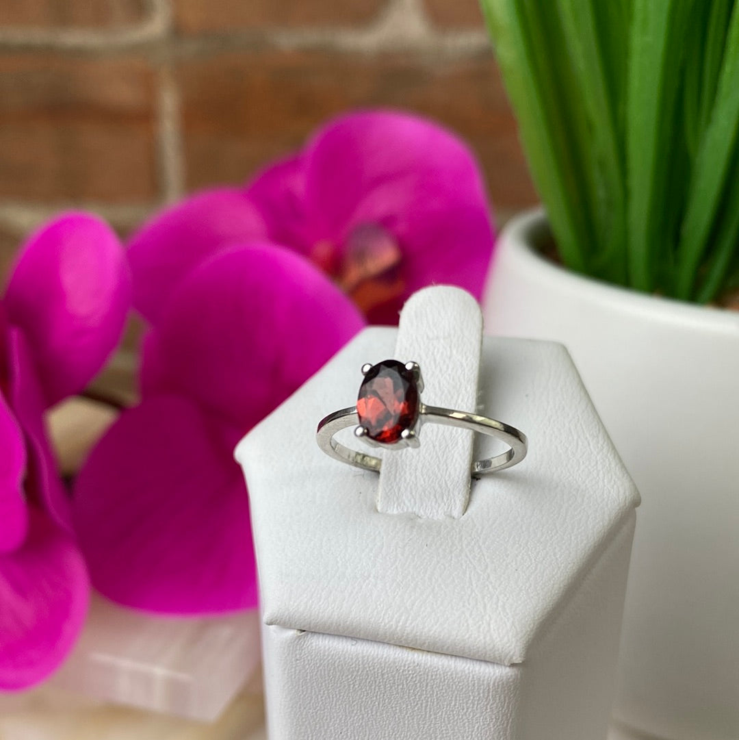 Garnet Gemstone Ring (oval, rectangle, round cuts) Faceted with sterling silver Sized Band