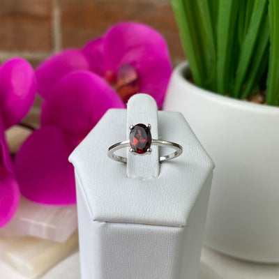 Garnet Gemstone Ring (oval, rectangle, round cuts) Faceted with sterling silver Sized Band