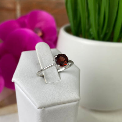 Garnet Gemstone Ring (oval, rectangle, round cuts) Faceted with sterling silver Sized Band