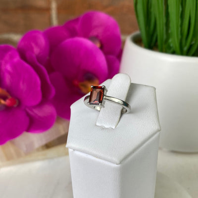 Garnet Gemstone Ring (oval, rectangle, round cuts) Faceted with Sterling Silver Sized Band