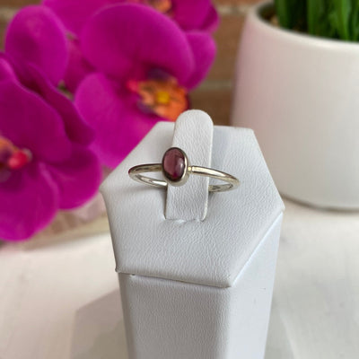 Garnet Polished Sterling Silver Ring