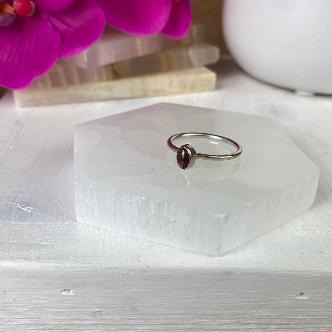 Garnet Polished Sterling Silver Ring