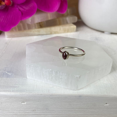 Garnet Polished Sterling Silver Ring