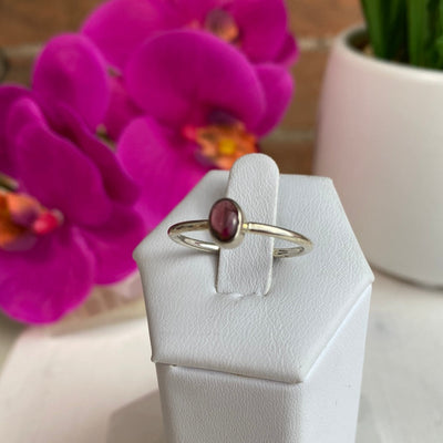 Garnet Polished Sterling Silver Ring