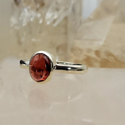 Garnet Ring .25" Polished Bezel with sterling silver Sized Band