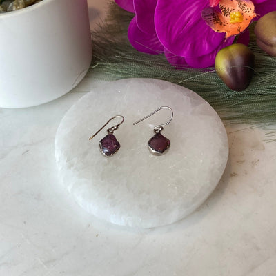 Garnet Rough Dangle sterling silver Earrings