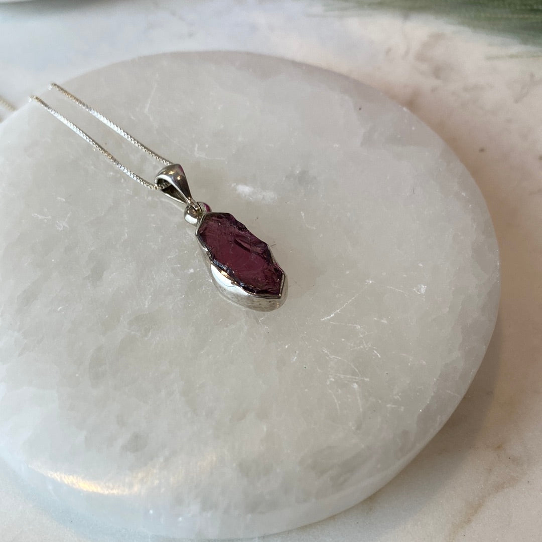 Garnet Rough sterling silver Bezel Set Pendants