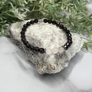 Garnet and Rose Quartz Stretch Bracelet- Artisan Made