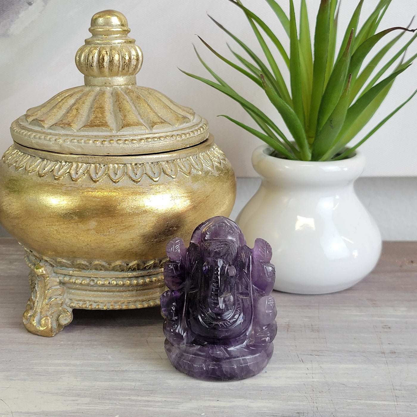 Gemstone Carved Ganesh (Amethyst, Lapis Lazuli & Tiger Eye)
