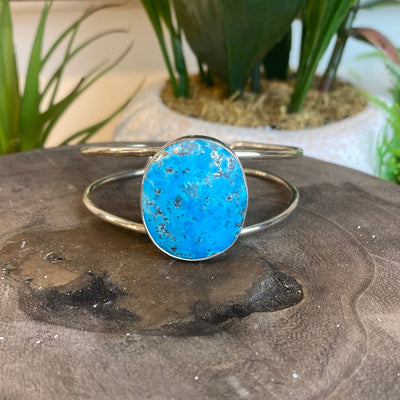 Gemstone Cuff Bangle Bracelet (5.5” interior) - Adjustable (Azurite, Zebra Jasper)
