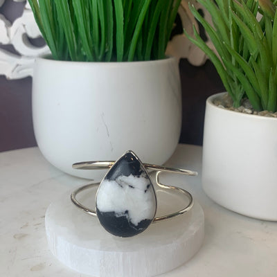 Gemstone Cuff Bangle Bracelet (5.5” interior) - Adjustable (Azurite, Zebra Jasper)