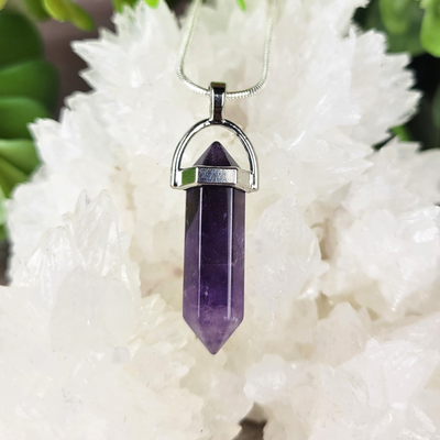 Gemstone Double Terminated Point Pendants 1" (Amethyst, Clear Quartz, Rose Quartz, Tiger's Eye, Pyrite, Opalite)