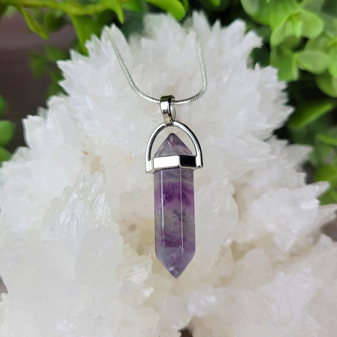 Gemstone Double Terminated Point Pendants 1" (Amethyst, Clear Quartz, Rose Quartz, Tiger's Eye, Pyrite, Opalite)