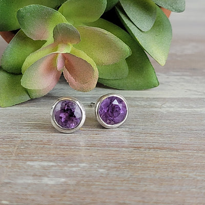 Gemstone Faceted sterling silver Round Cut Bezel Stud Earrings