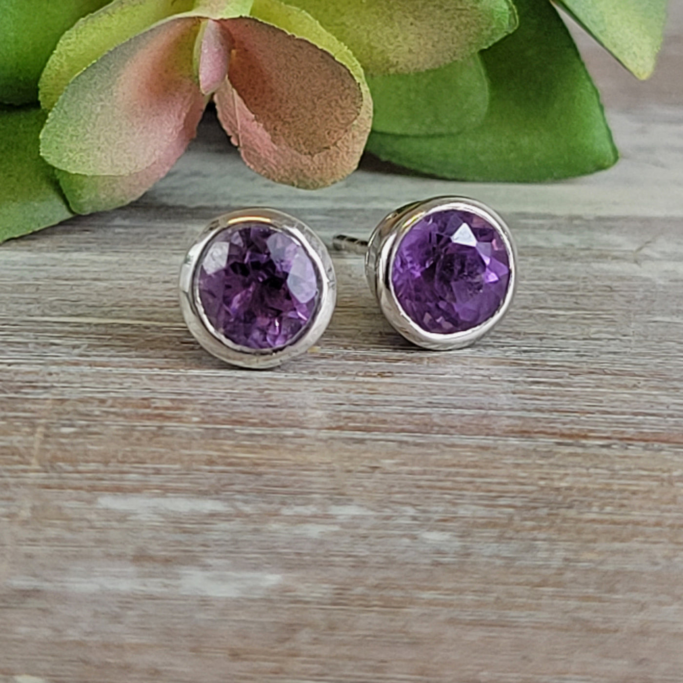 Gemstone Faceted sterling silver Round Cut Bezel Stud Earrings
