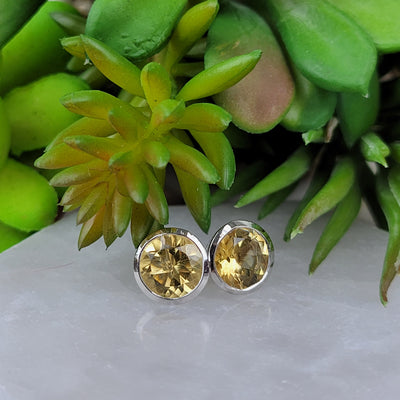 Gemstone Faceted sterling silver Round Cut Bezel Stud Earrings