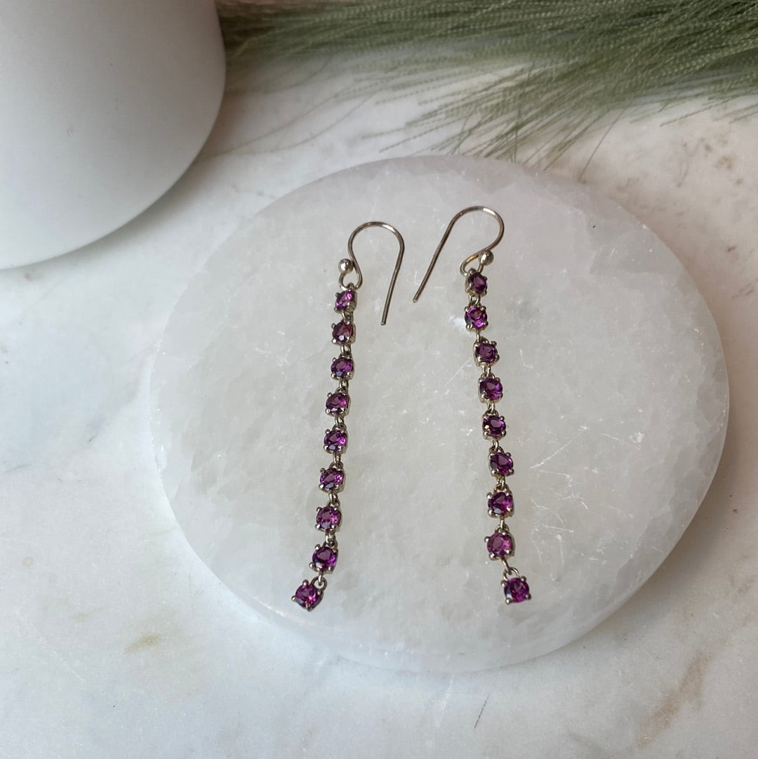 Gemstone Faceted Strand sterling silver Dangle Earrings (2-3”)