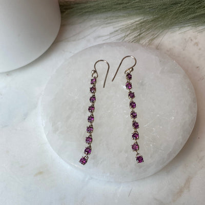 Gemstone Faceted Strand sterling silver Dangle Earrings (2-3”)